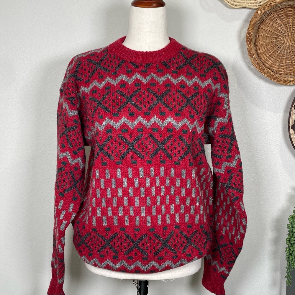 Vintage Alps Ski Sweater Mens M Wool Fair Isle Geometric Academia 80s 90s Retro